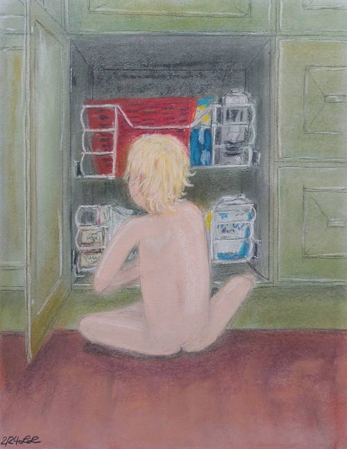 Wo steht nur die Tüte Zucker, Kreide, 40 x 30